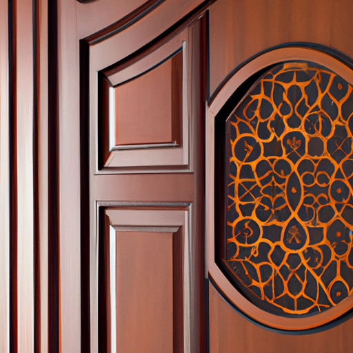 דלת עץ קלאסית עם גילופים מורכבים, המדגימה את האומנות והיופי הטבעי של סוג זה של דלת עץ